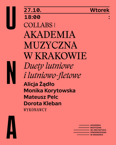 Plakat wydarzenia: Collabs | Akademia Muzyczna w Krakowie. Duety lutniowe i lutniowo-fletowe